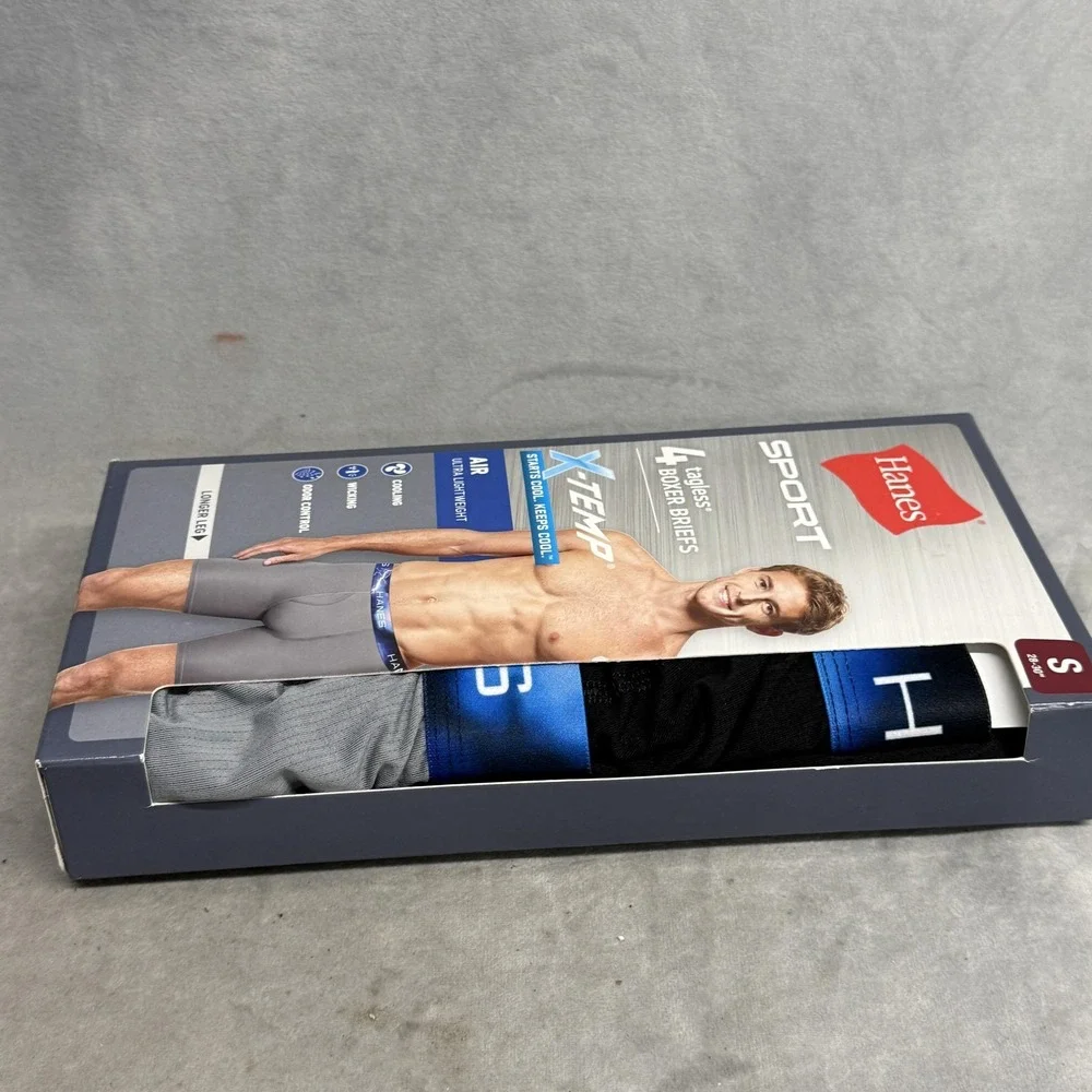 Hanes Sport Boxer Briefs Mens Small Multicolor X-Temp Air 4 Pack Tagless